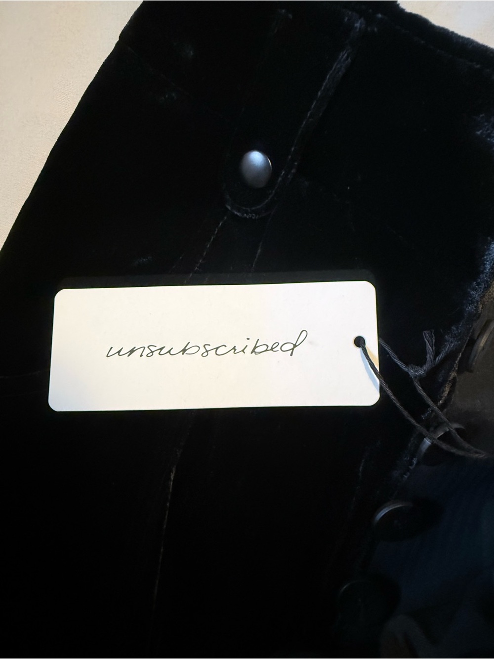 High-Waist Black Velvet Button-Front Trousers - Picture 7 of 7